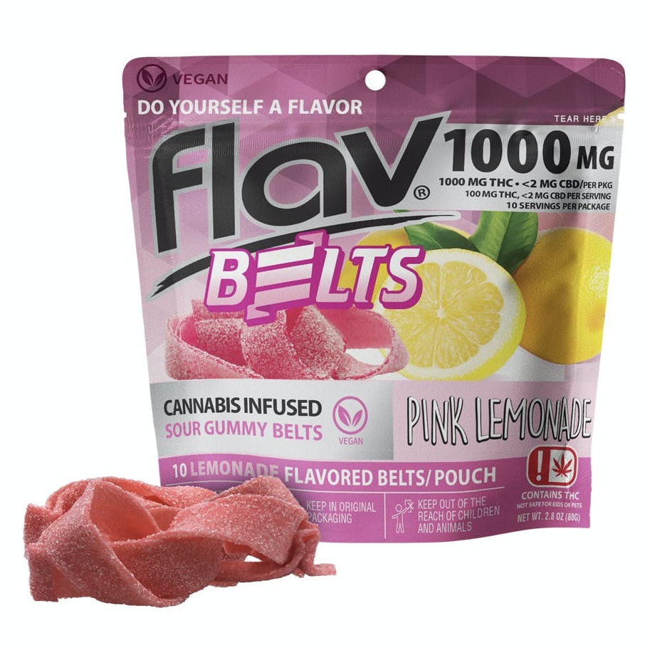 1000mg THC Gummies Pink Lemonade Belts by FLAV Get Well Shroom
